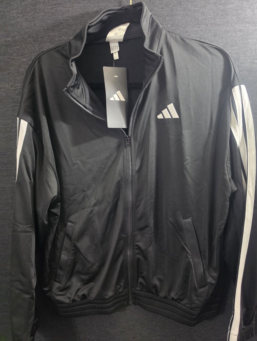 adidas Black Track Jacket with White Stripe Accents